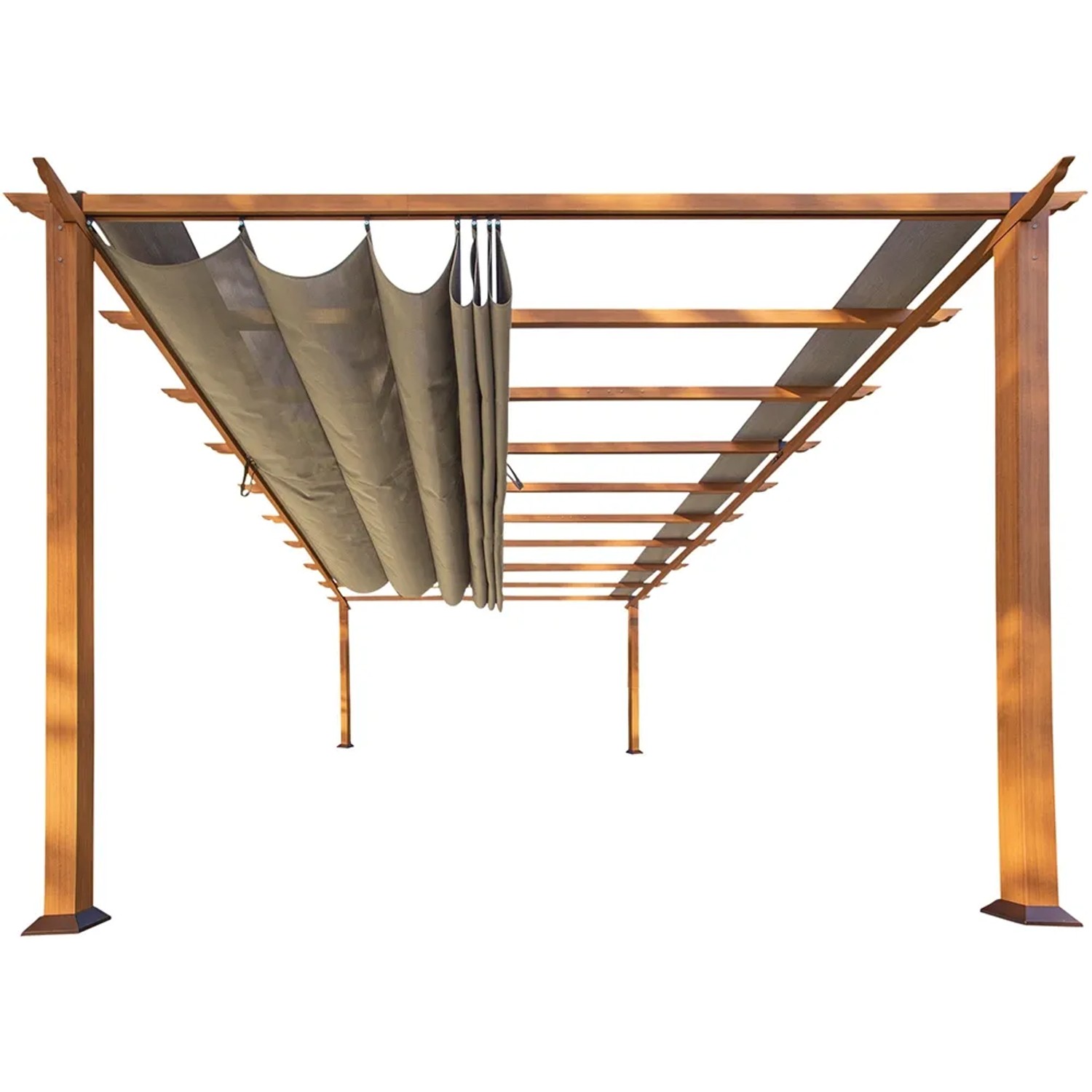 Pavillon Pergola Gazebo Florenz Wood mit Sonnensegel, Holzoptik und Aluminiumkonstruktion.