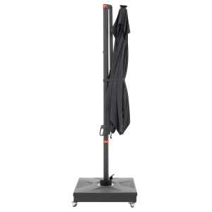 Geschlossener, anthrazitfarbener Doppler Ampelschirm MyZone 300x220 cm mit Kurbelmechanik und Schirmständer.