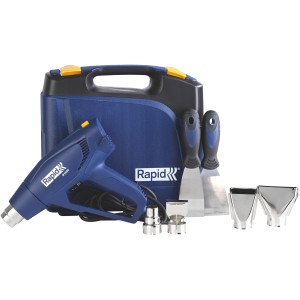 Rapid Heißluftpistole R1800 im Koffer mit Düsen und Schabern.