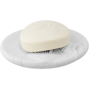 Wenko Seifenablage Maloto aus Polyresin, weiß, mit Seife. Badaccessoire mit Muscheldekor.