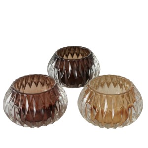 Boltze Home Teelichthalter Biba, 3 Glas-Windlichter in Braun-, Hellbraun- und Schwarztönen.