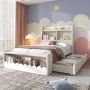 okwish Kinderbett 90x190cm mit Schubladen und Sitzbank Kinderzimmer Weiß ohne Matratze_2