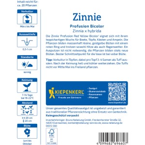 Kiepenkerl Zinnie Profusion Bicolor Saatgut: Blütensamen für farbenfrohe Sommerblumen im Garten.