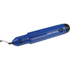 LUX Kantenentgrater mit blauem Kunststoffgriff und Stahlklinge zum Entgraten von Kanten.