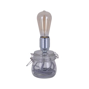 Näve Tischleuchte aus Glas, klar, max. 11 cm. Design-Tischlampe mit dekorativer Glühbirne.