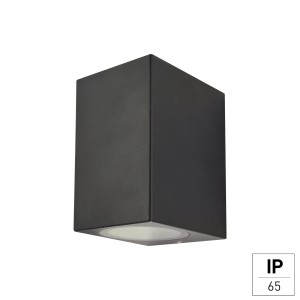 Anthrazitfarbene E2 Elektro Außenwandleuchte Aster Down GU10 aus Aluminium und Glas.