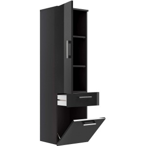 Posseik Bad-Hochschrank Rima, anthrazit, 40 cm breit, mit offenen Fächern, Schublade und Tür.