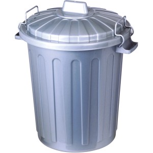 Curver Mini-Tonne Oscar, 7 l, silberner Mülleimer mit Deckel und Metallbügel-Verschluss.