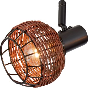 2er Spot Deckenleuchte Buia E14 in Rattanoptik, braun/schwarz.