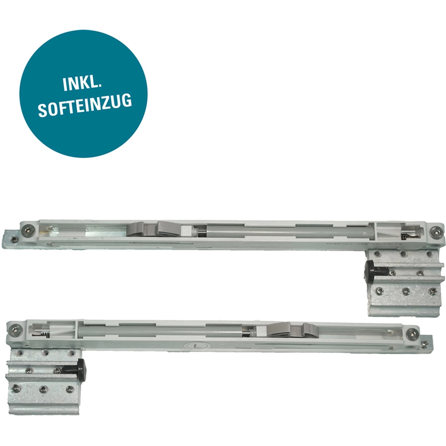 Detailaufnahme des Schiebetürsystems Nova 501 in Edelstahloptik mit Softeinzug.