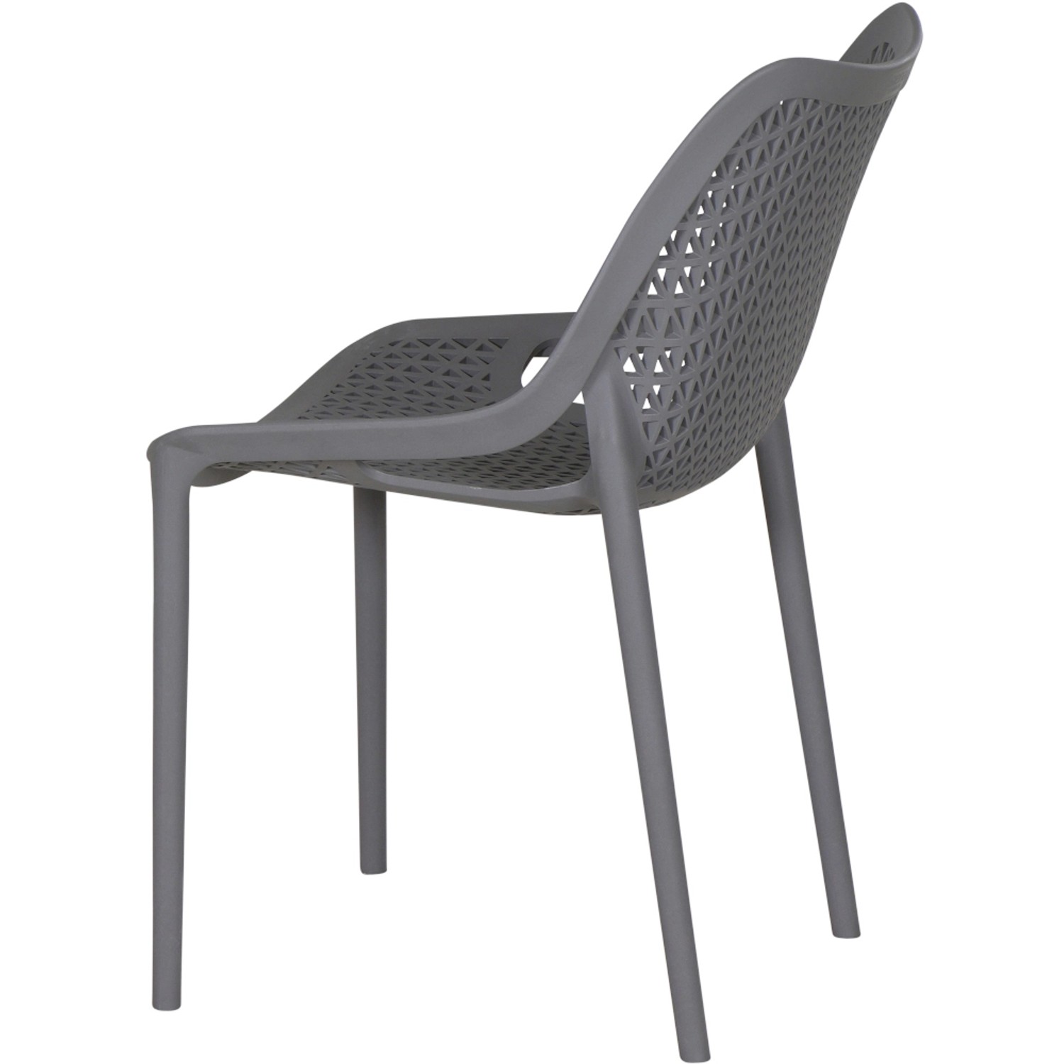 Grauer Siena Garden District Stapelsessel mit Armlehnen und durchbrochener Rückenlehne.