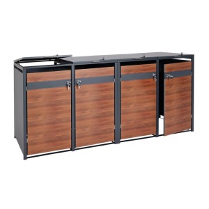 MCW Mülltonnenbox für 4 Tonnen, Holzoptik dunkelbraun, abschließbar.