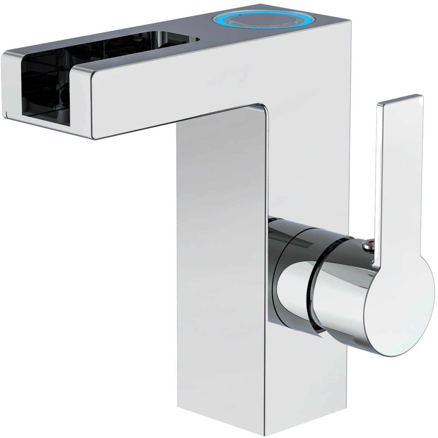 Schütte LED Waschtischarmatur Orinoco Chrom mit Schwallauslauf im kubischen Design.