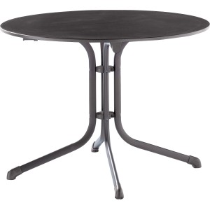 Runder, klappbarer Gartentisch von Sieger, grau/eisengrau, Ø 100 cm, mit Stahlgestell.