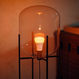 Philips Hue E27 LED-Lampe, 6W, 810 lm, White & Color Ambiance, 3er-Pack in Lampe mit Glasschirm.