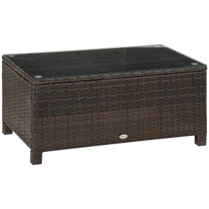 Outsunny Beistelltisch Metall PE-Rattan Gehärtetes Glas Braun 85L x 50B x 39H cm