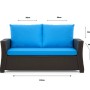 Blaues Gartenkissen-Set für 2-Sitzer Polyrattan-Gartensofa, 130x50x50 cm.