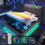 okwish Polsterbett 90x200cm mit LED USB C Einzelbett Grau mit Matratze_10