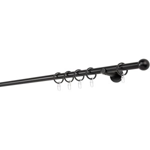 Schwarze Mydeco Gardinenstange (Ø 2 cm, 100 cm) mit Endstück Ball und Ringen.