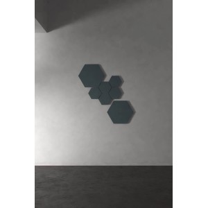 Designpaneel Hexagon Lino Smokey Blue, 3er Set, zur Wandgestaltung und Schallabsorption.