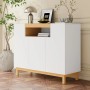 okwish Sideboard mit 3 Türen Wohnzimmer Esszimmer 120.5x42x96cm Weiß_2