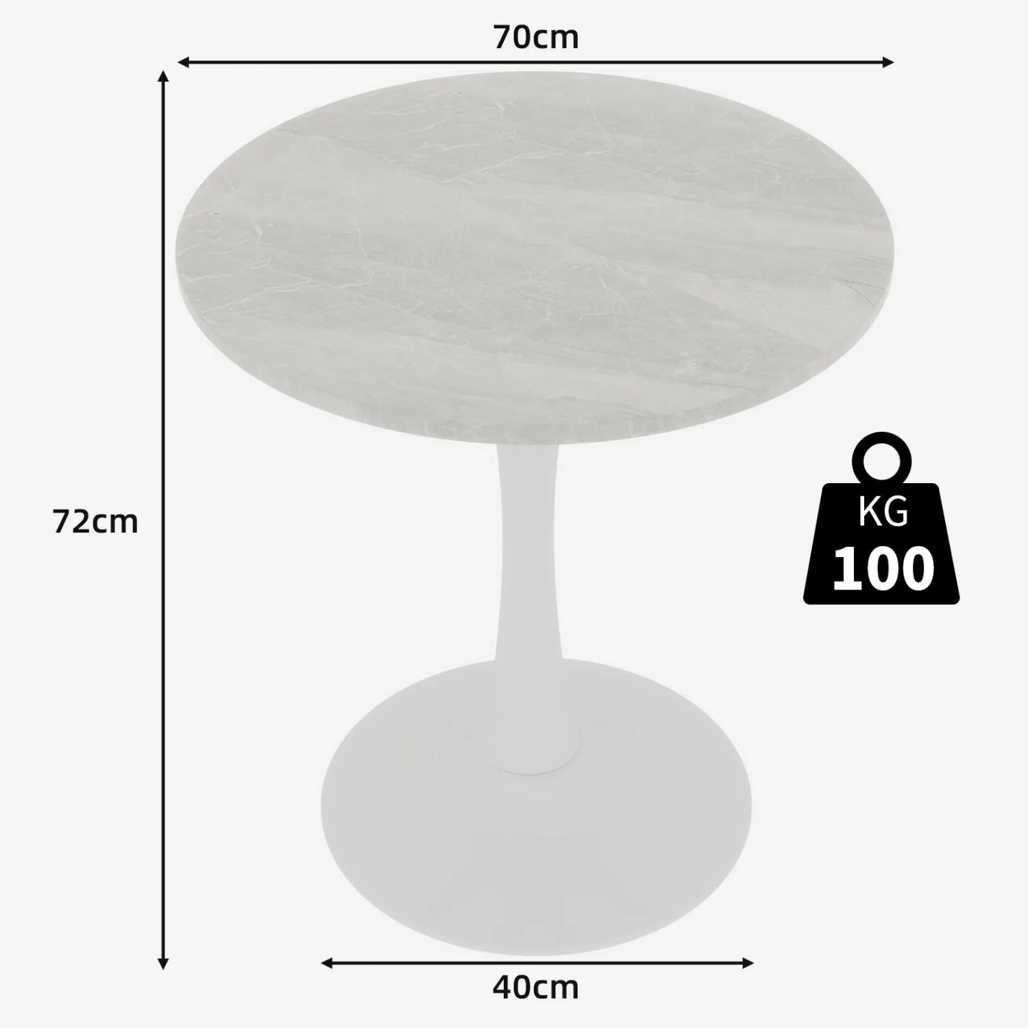 okwish Couchtisch mit Marmor Tischplatte Wohnzimmer Esszimmer 70x70x72cm Weiß_5
