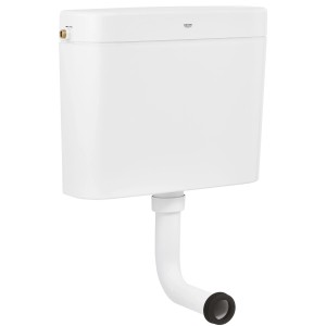 Weißer Grohe QuickFix Aufputzspülkasten mit Spül-Stopp-Taste und flexiblen Anschlussmöglichkeiten.