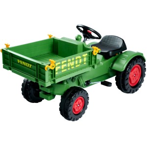 Grüner BIG Kindertraktor Fendt mit Ladefläche und verstellbarem Sitz.