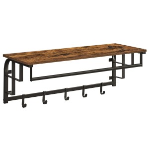 Songmics Wandgarderobe im Industrie-Design mit Ablage, Kleiderstange und 5 Haken in Braun und Schwarz.