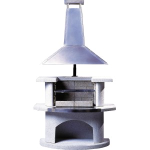 Buschbeck Grillkamin Venedig Weiß mit Edelstahlhaube für Garten & Terrasse.