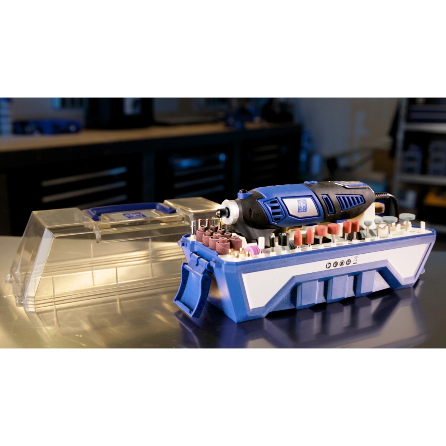 LUX Modellbau- und Gravierset MBS-160 mit Zubehör in Aufbewahrungsbox.