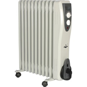 Weißer El Fuego Ölradiator mit 11 Rippen, mobil und elektrisch betrieben.