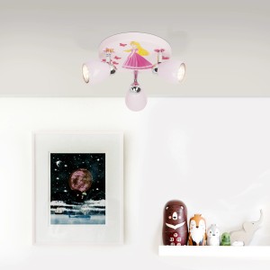 Rosa LED-Deckenlampe Princess mit 3 Strahlern für das Kinderzimmer.