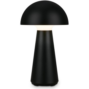 Schwarze Brilo Akku-Tischleuchte Fungo, pilzförmige Außenleuchte mit Touchdimmer.