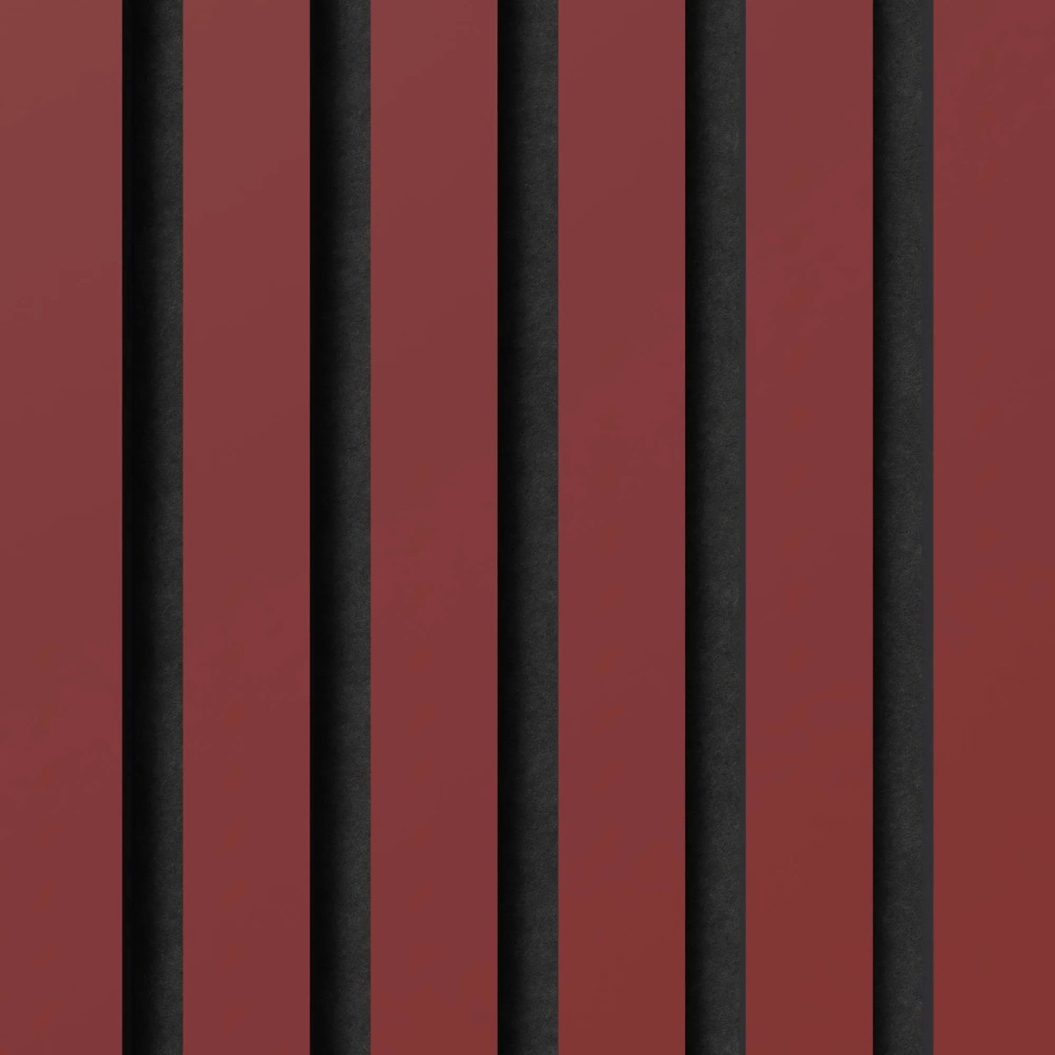 Akustikpaneel Muster Linoleum Salsa Schwarz: Wandpaneel mit schwarzen Filzstreifen auf rotem Linoleum.