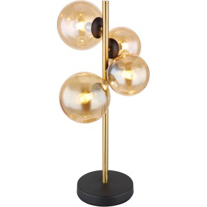 Globo LED-Tischlampe Riha, 4-flammig, schwarz matt mit amberfarbenen Glaskugeln.