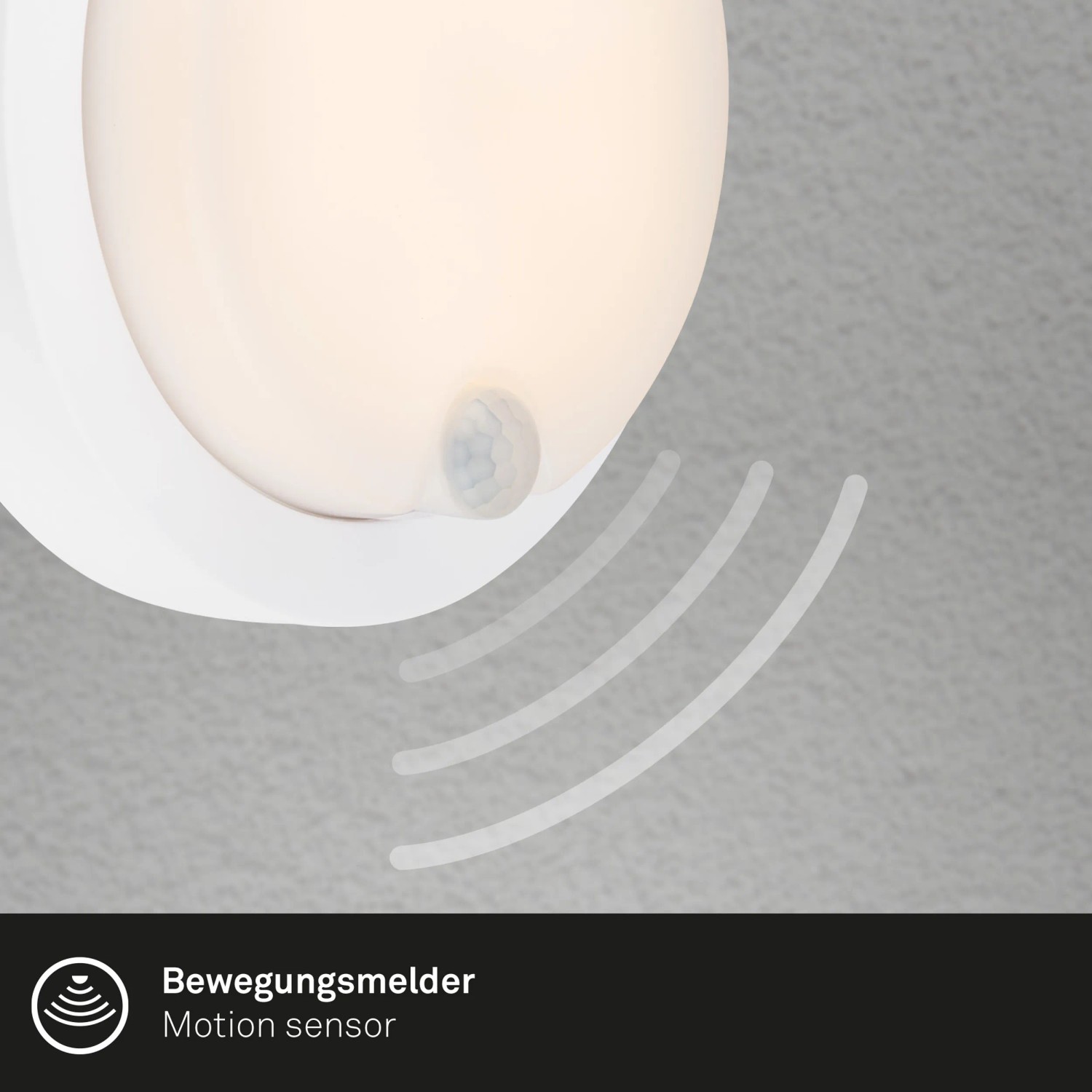 Weiße Brilo Akku Außenwandleuchte Pula mit Bewegungsmelder im Detail.