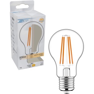 E27 LED-Filament Leuchtmittel A60, 7W, 806lm, dimmbar, warmweiß, Ø 6cm