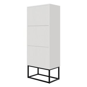 Selsey Veldio Schuhschrank, weiß, 50 cm breit, mit Rillenfronten und schwarzem Stahlgestell. Modernes Design für Flur.
