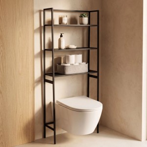 Relaxdays Waschmaschinenregal MDF Eisen Schwarz Feuchtigkeitsresistent Höhenverstellbar mit 3 Ablagen 157 cm x 65 cm x 28 cm 6 kg