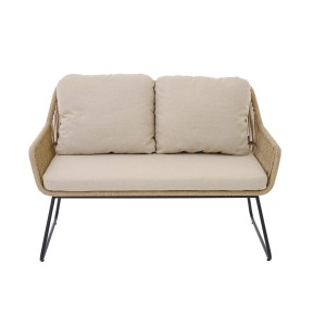 Siena Garden Diningbank Kansas, 2-Sitzer, taupefarbenes Geflecht mit Kissen und anthrazitfarbenem Gestell.