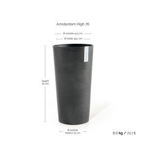 Dunkelgrauer Ecopots Pflanztopf Amsterdam Hoch, 41x76 cm, ideal für Innen- und Außenbereiche.