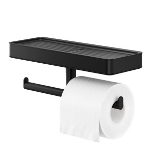 Schwarzer Tiger Carv Toilettenpapierhalter mit Ablage für Badaccessoires.