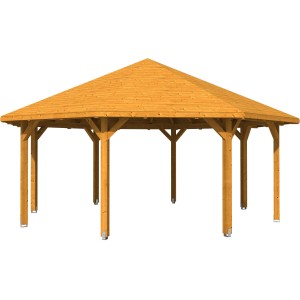 Heller, achteckiger Holz Pavillon Nice von Skan Holz, 630x630 cm, mit Leimholzkonstruktion.