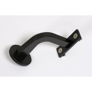 Schwarze Konsole mit Scheibe zur Wandmontage von Aluhandläufen.