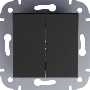 Schwarzer Doppel-Schalter für Unterputzmontage mit silberfarbenem Rahmen.