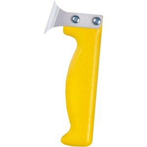 Fugenmesser mit gelbem Griff und beidseitig geschliffener Klinge zum Entfernen alter Fugen.