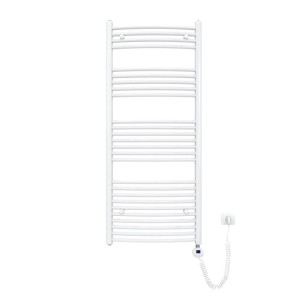 Emke elektrischer Badheizkörper, weiß, gebogen, 140x60cm, mit Thermostat. Handtuchtrockner.