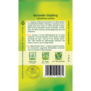Quedlinburger Koriander 'Thüringer' Samen für würzige Speisen und insektenfreundliche Blüten.