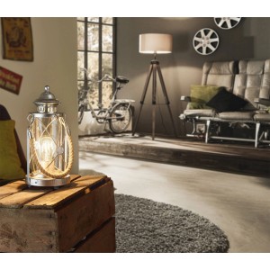 Antike silberfarbene Eglo Tischleuchte Bradford im Laternen-Design, 33cm hoch.